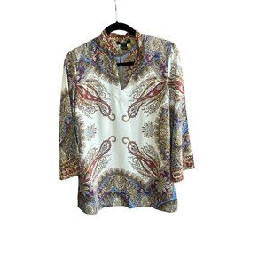 Citron Collection Santa Monica Boho 100% Silk Tunic Blouse Size Small